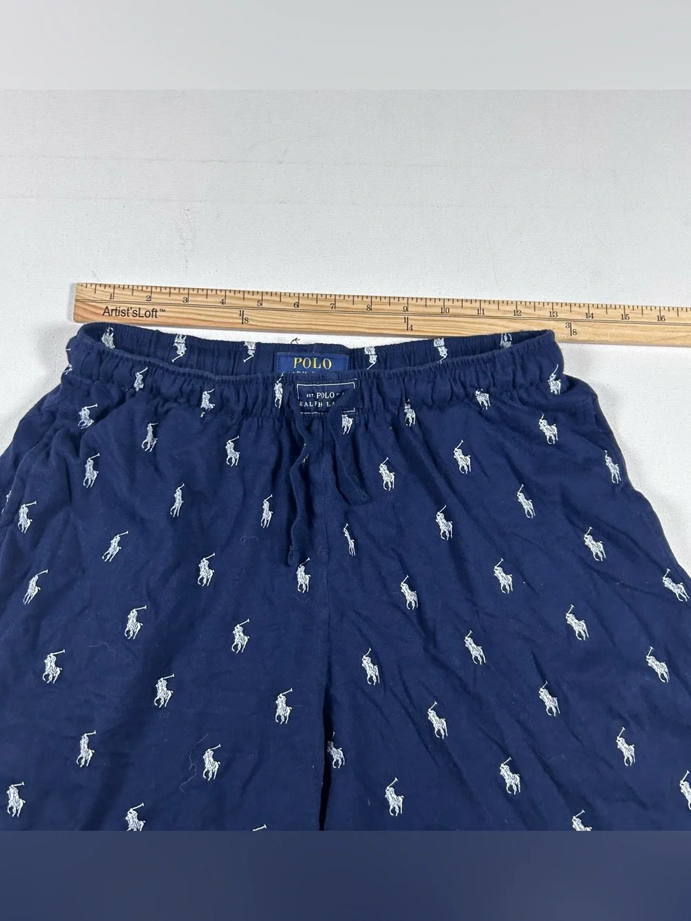 Polo Ralph Lauren Cotton Woven Sleep Shorts Navy Blue AOP Pony Print Men’s Small